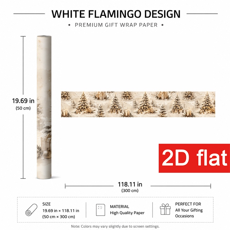 TEMU 2D Plat 1 Rol 50x300cm (19.7x118.1in) Premium Kerst Cadeaupapier, Feestdagen Inpakpapier voor Winterfeest met Besneeuwde Bomen en Kaarsen met