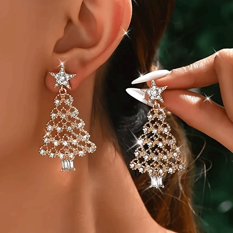 TEMU Boucles d'oreilles pendantes arbre de Noël en synthétique incrustée pour femmes, fête, vacances, du festival, bijoux de Noël