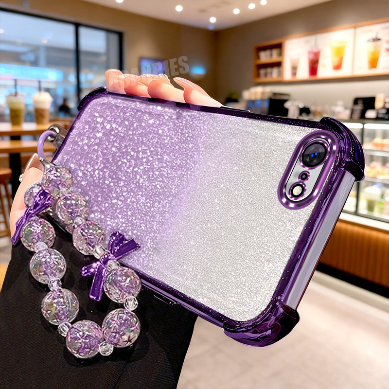 TEMU Phone Case - Lanyard Wrist Strap Chain Luxury Plating Glitter Gradient Shockproof Protection Phone Case For Iphone 16e/ 6/ 6 Plus/ 7/ 7 Plus/ 8/