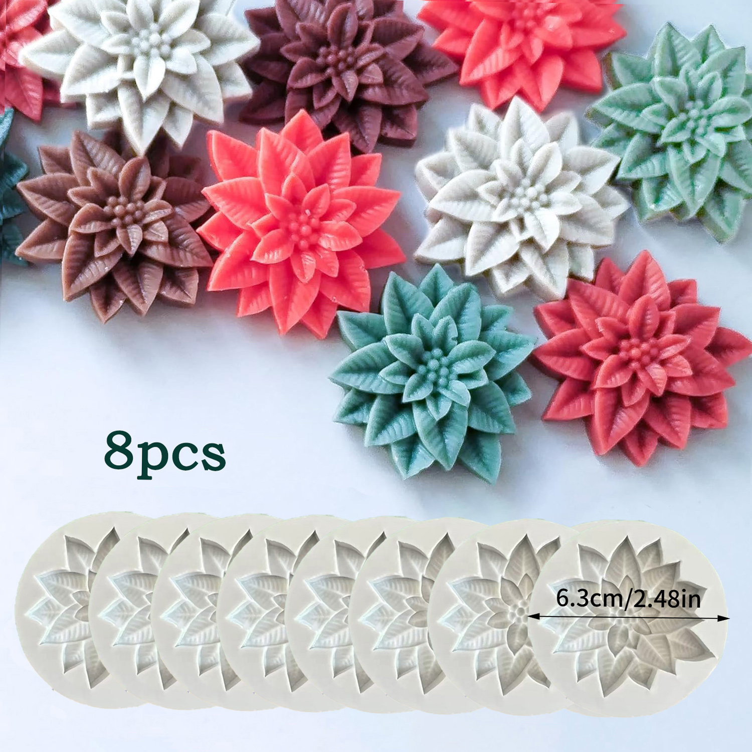 TEMU Set di 8 stampi per candele a forma di foglia di natalizio �� Stampi 3D in silicone per candele aromaterapiche, di resina, e artigianato in gesso