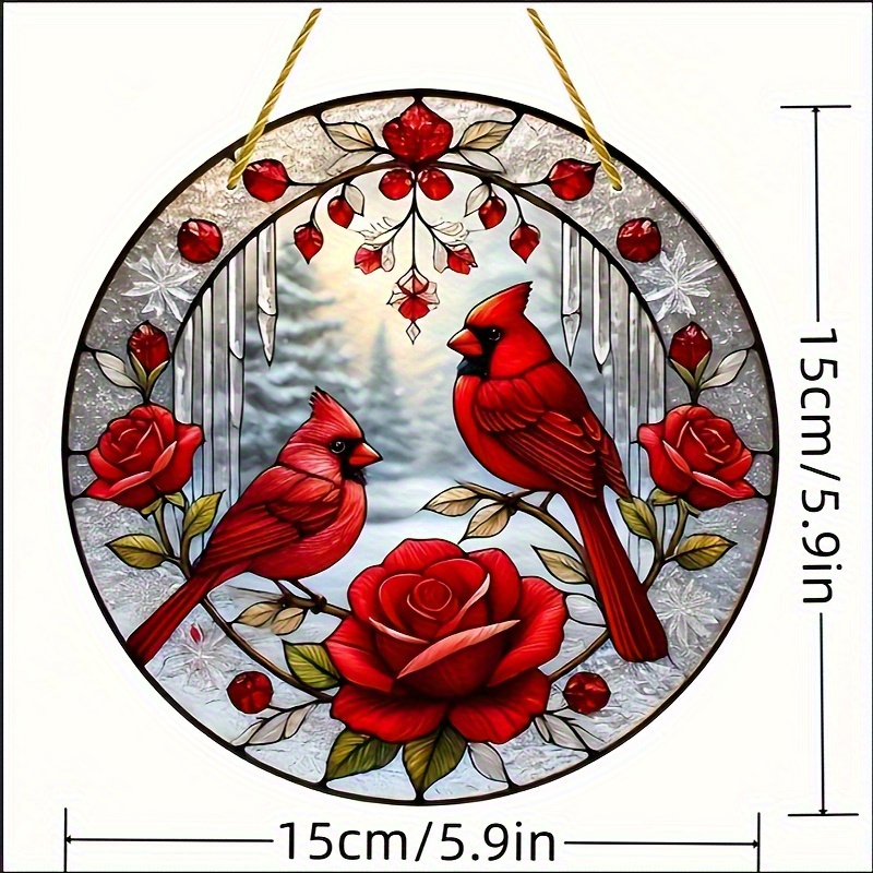 TEMU Plat 2D, Plan Plat 2D, Plan Plat 2D Adapté à Toutes , Plat 2D, Attrape-Soleil Acrylique Oiseau Rouge 1 pièce - Ornement à Suspendre à , Adapté