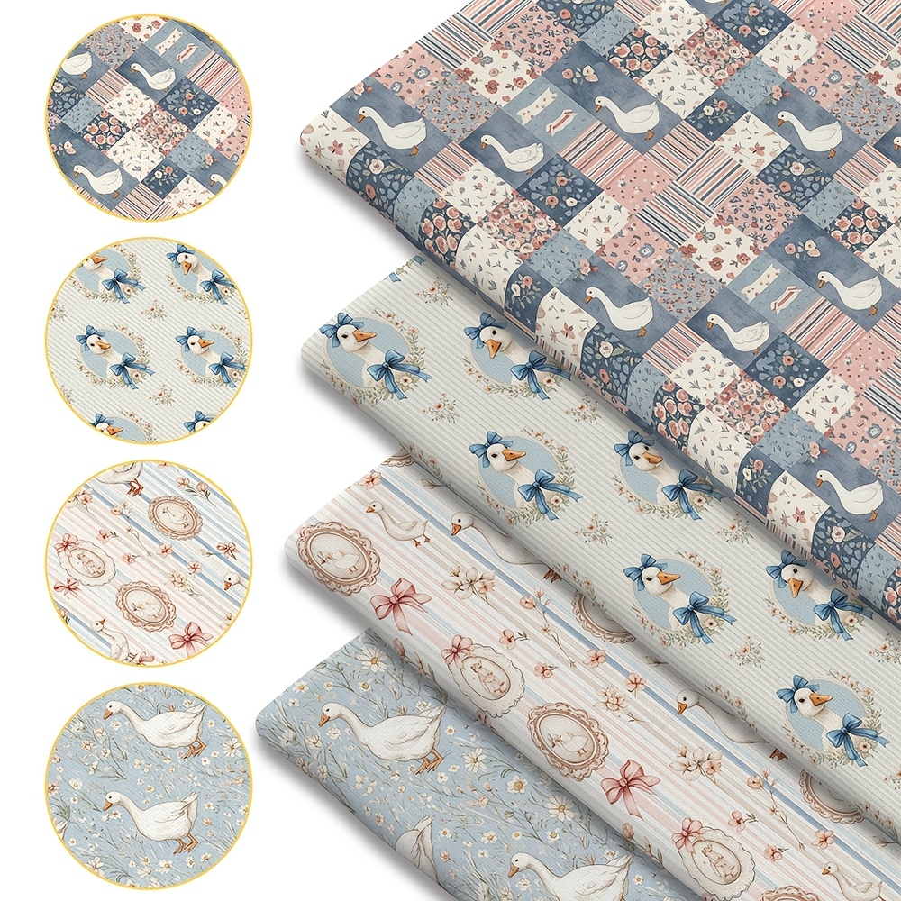 TEMU 4pcs Set Retro Bow Duck Handcraft Fabric | 40x50cm Pre-cut Polyester Quilting Cloth | Soft And Pastoral Style Sewing, , Tablecloth And