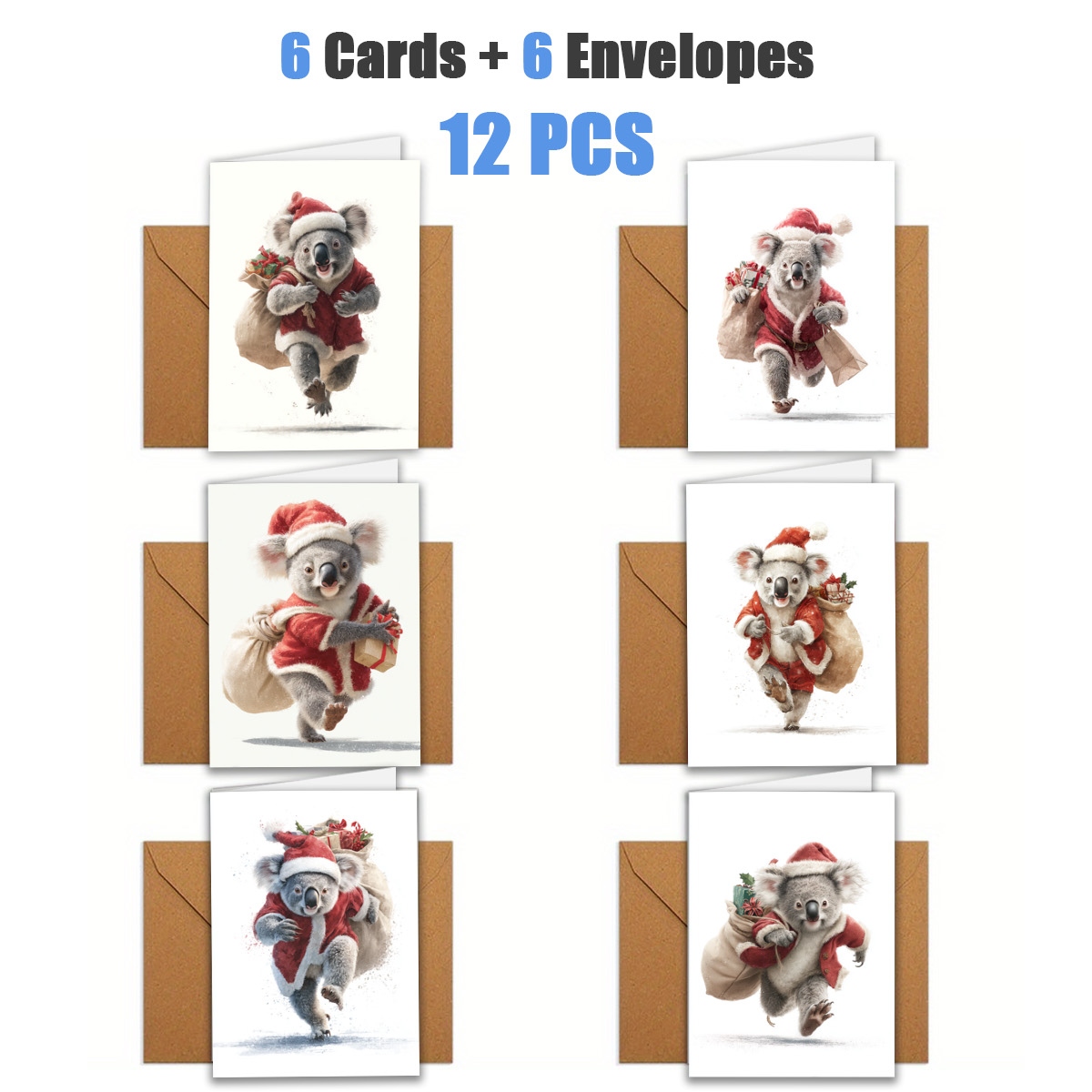 TEMU 1set/ 12pcs/ 24pcs Christmas Koala Gift Bag Greeting Cards | Including Envelopes, Greeting Cards | Birthdays, Celebrations And Thank You Notes,