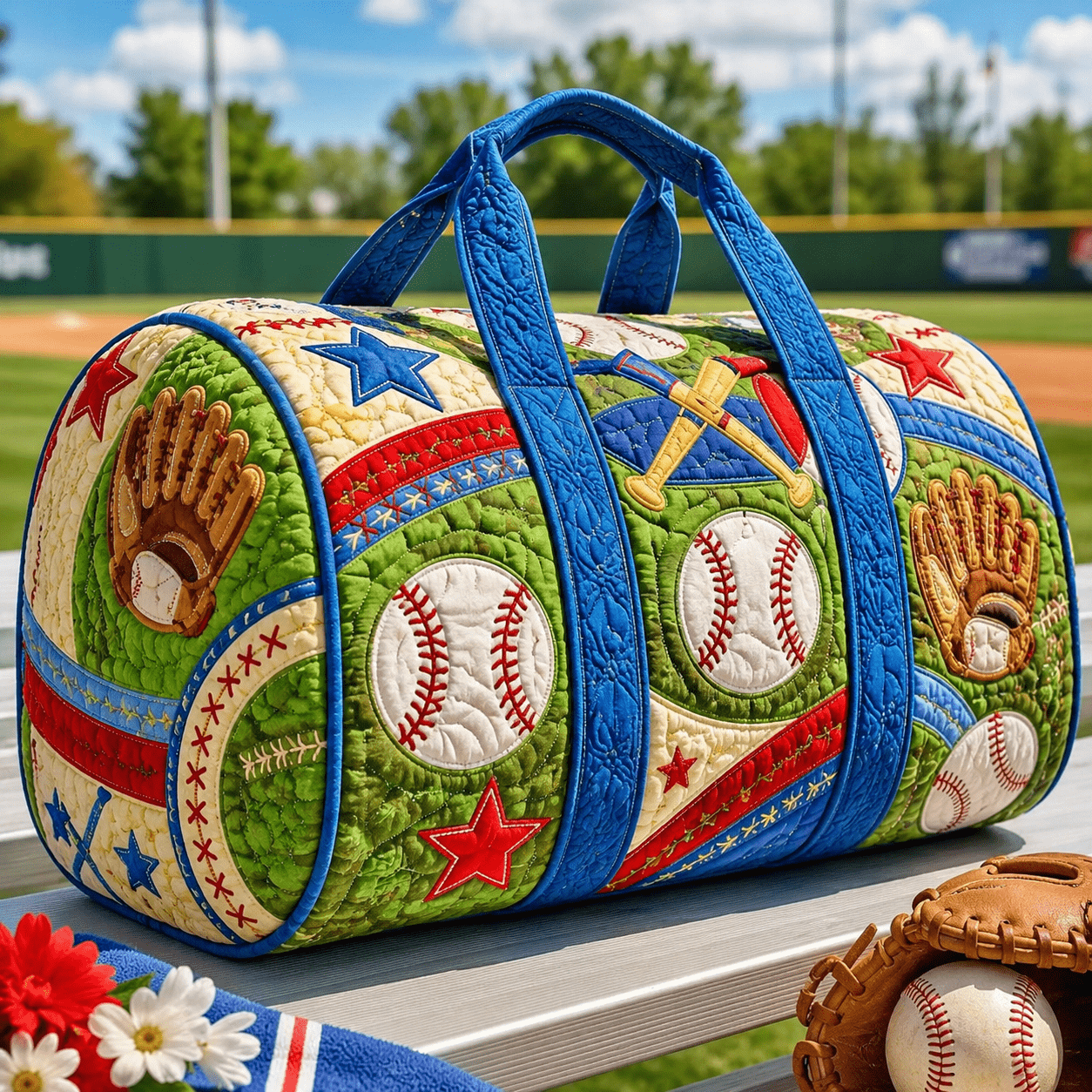 1pc Retro Baseball Glove Print Quilted Duffel Bag - Large Capacity Lightweight Suitable For Training, Travel, Gym, Weekender Overnight Bag For , Options With Baseball Glove & Ball, Gift For Sports