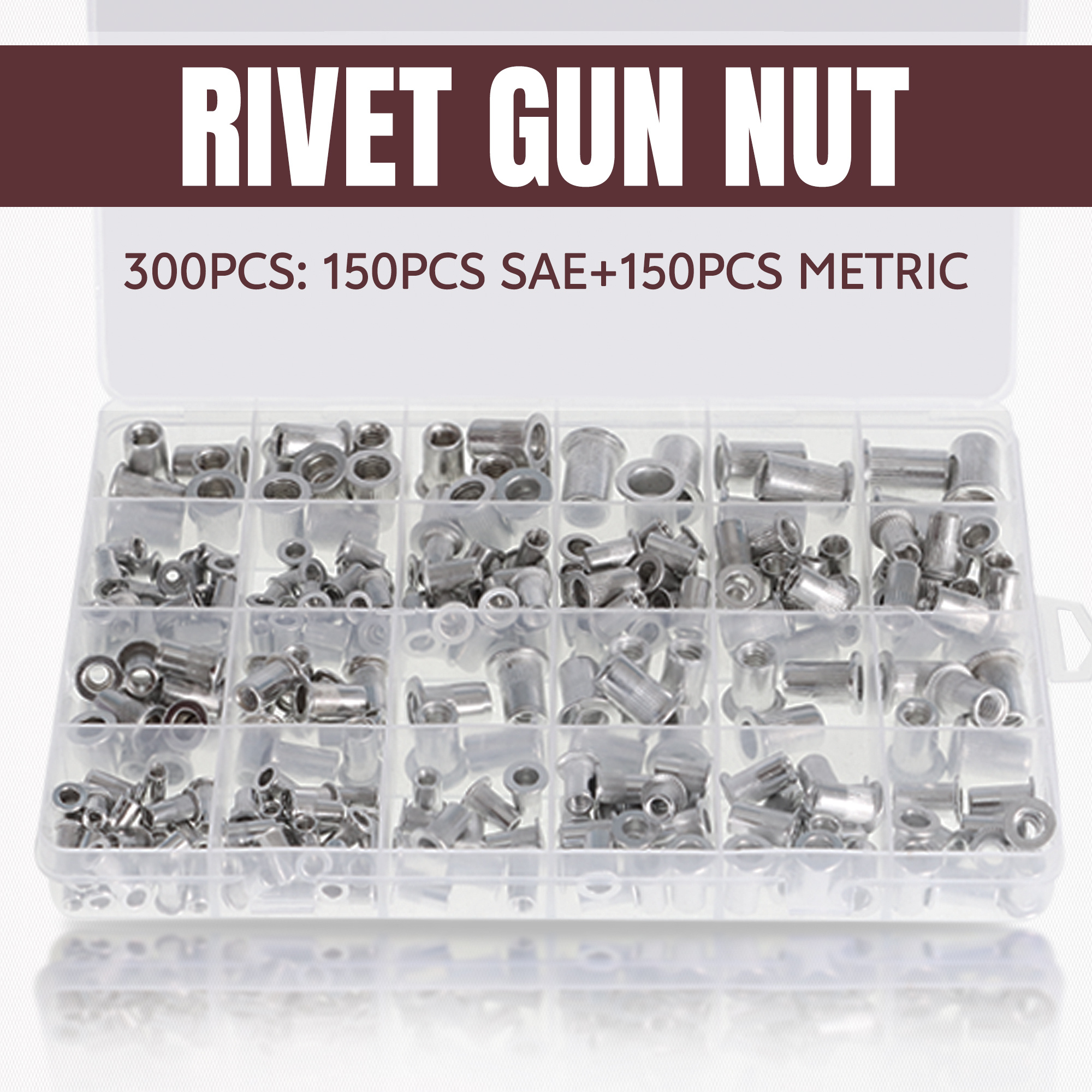 IMeshbean 300-Piece Rivet Nut Kit – Carbon Steel Nutsert Assortment M3 To M12, Zinc Plated