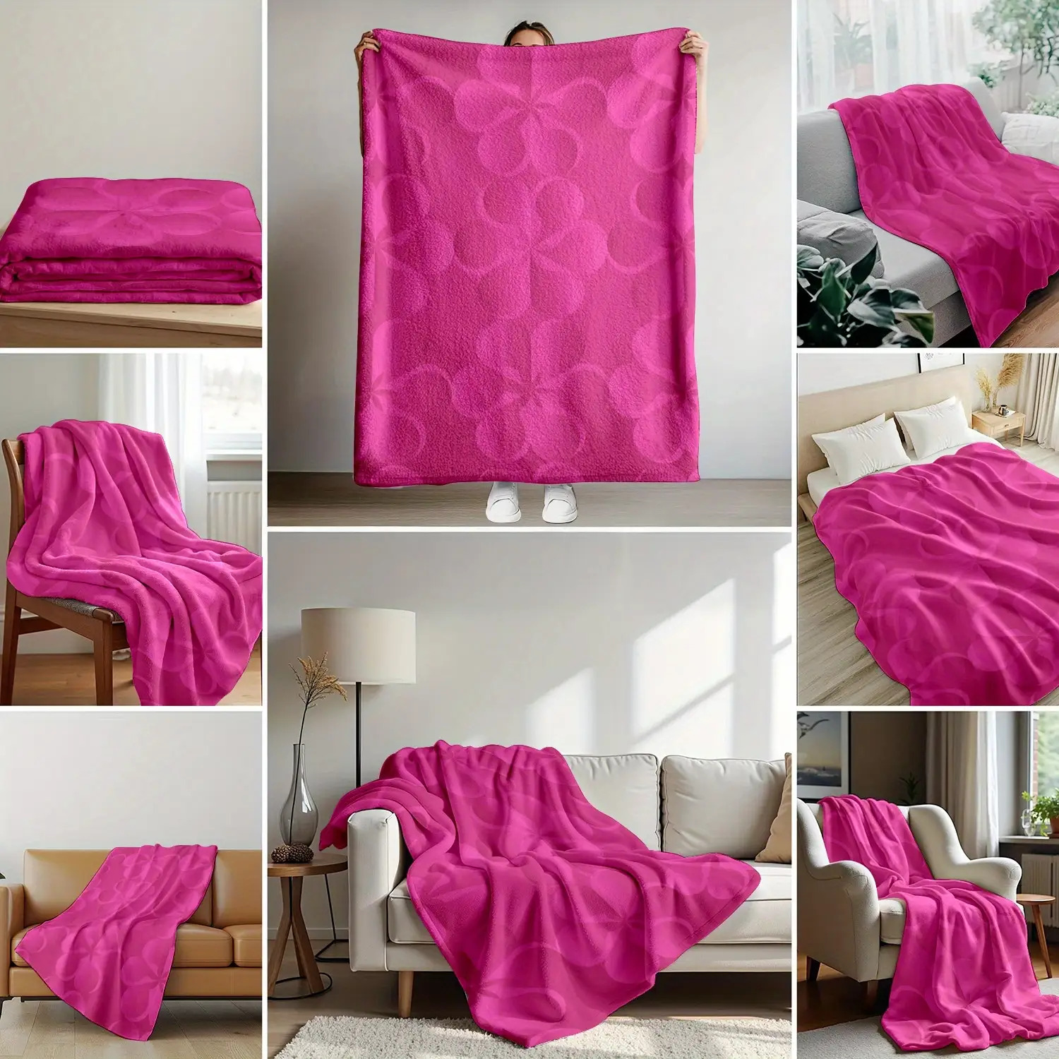TEMU 1pc Of Fuchsia Lightweight Luxury Jacquard Art Blanket: Colors   Brand Floral , Soft And Warm Texture Suitable For Settings, Injecting