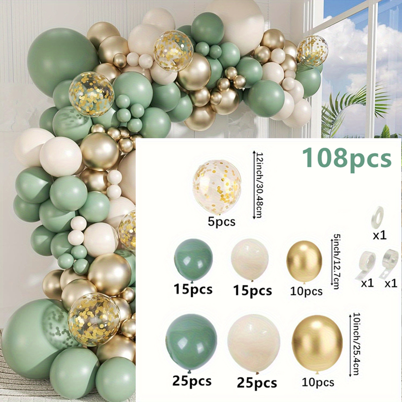 108pcs Sage White Arch Kit With Golden Confetti Balloon For Adult Wedding Engagement Anniversary Bridal Shower Shower Birthday Party Decorations For Christmas, Halloween