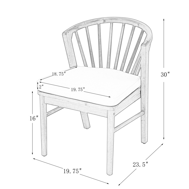Outdoor Dining Chairs Set of 2, Acacia Wood Patio Chairs with Cream Washable Cushion, for Backyard, Poolside, Garden, Light White