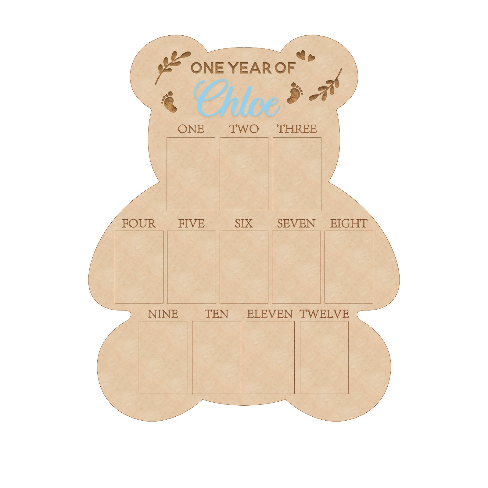 TEMU Fotografica Personalizzata in Legno "Il Mio " con Disegno Orso �� Personalizzabile, 12 Scomparti per Registrare le di Crescita del Bambino dal
