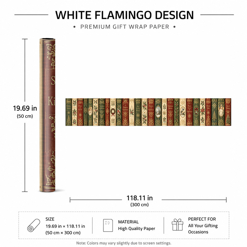 TEMU Papier Cadeau de Noël Élégant 2D Plat 1 Rouleau 50x300cm (19.7x118.1in) pour Fête de Noël, Papier d'Emballage Cadeau d'Hiver avec Couvertures de