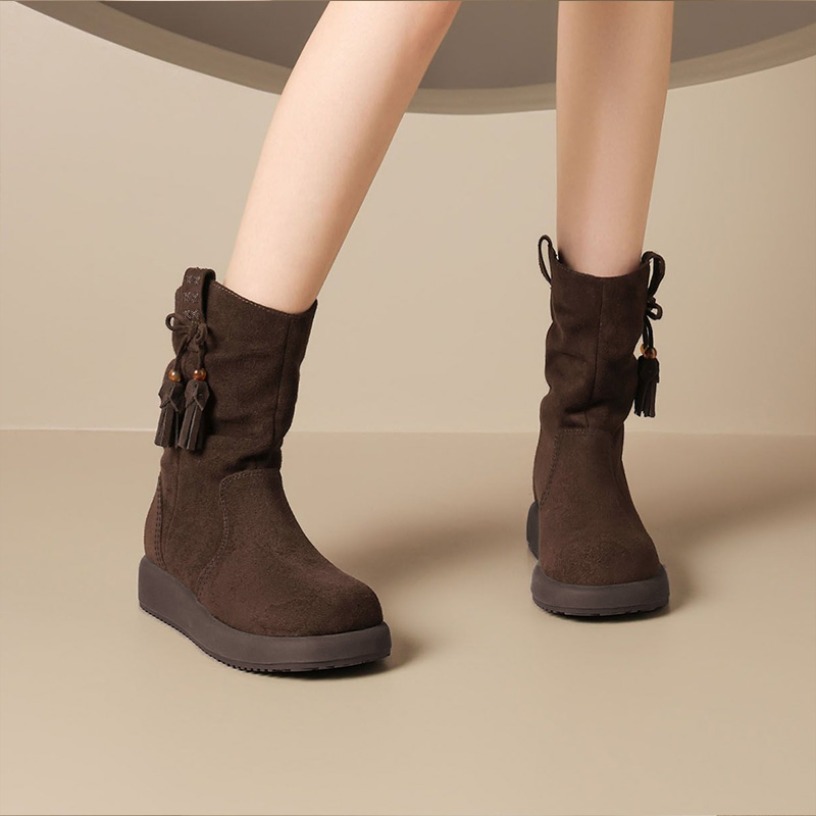 TEMU 11# Short Boots For Women, New Autumn And Winter Retro Western Pile Boots, Thick Soled Tassel Boots, Women Shoes