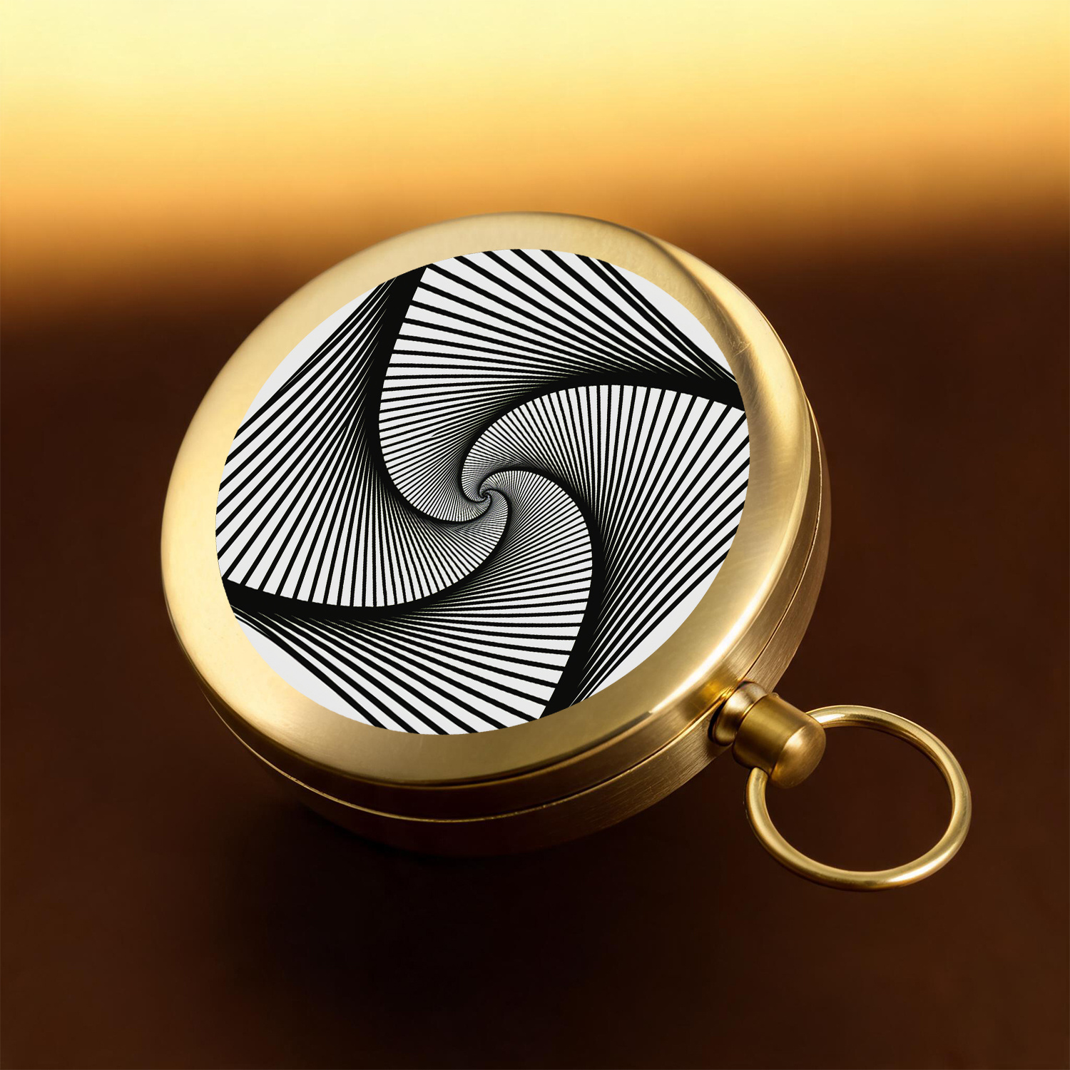 Vintage Pure Copper Spiral Line Art Pocket Compass with Key Ring