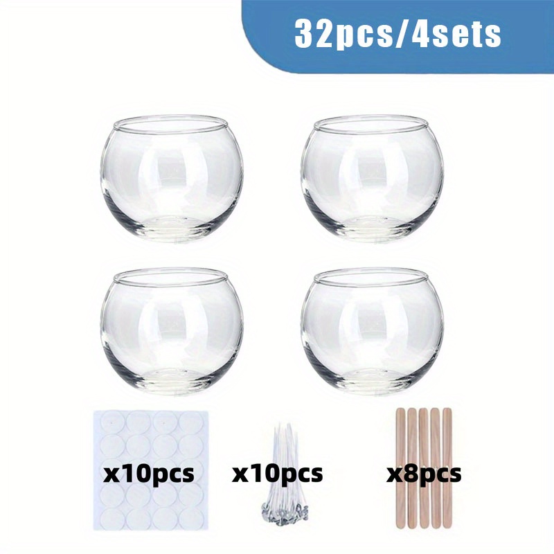 E-shop 32-teiliges Glas-Kerzenständer- Zubehör-Set, inklusive 4 kugelförmiger Glasbecher 28 Bastelzubehör, geeignet für die DIY-Herstellung von