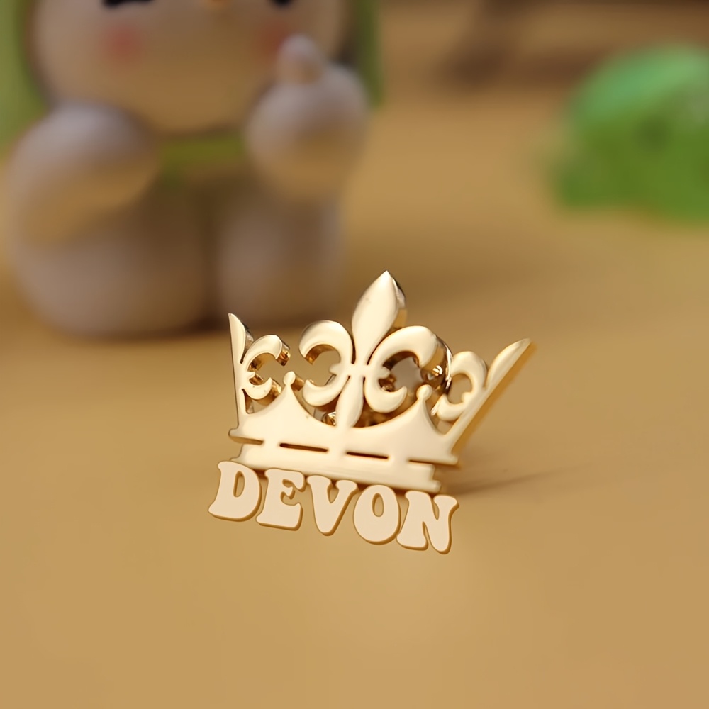 TEMU Collar personalizado con alfiler de de corona - Broche personalizable de acero inoxidable bañado en oro de 18K con fuente , joyería unisex para