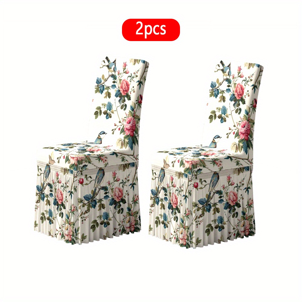 TEMU 2/4/6 pièces Housses de Chaise Élastiques - Adaptées à à Manger, Salon, Cuisine - Motif Floral, Couleurs Pastel - Lavables en Machine - Pour