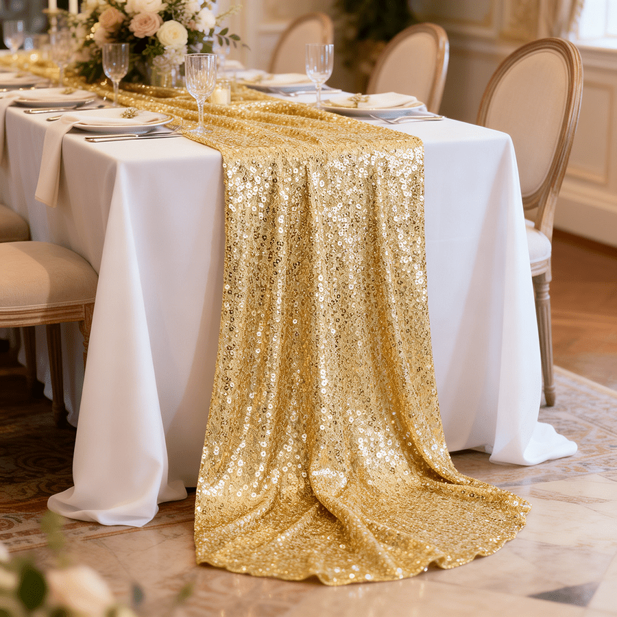 TEMU 1 pièce, Chemin de table luxueux à paillettes dorées + 4 attaches auto-adhésives. Fabriqué à partir de matériaux de haute qualité avec une