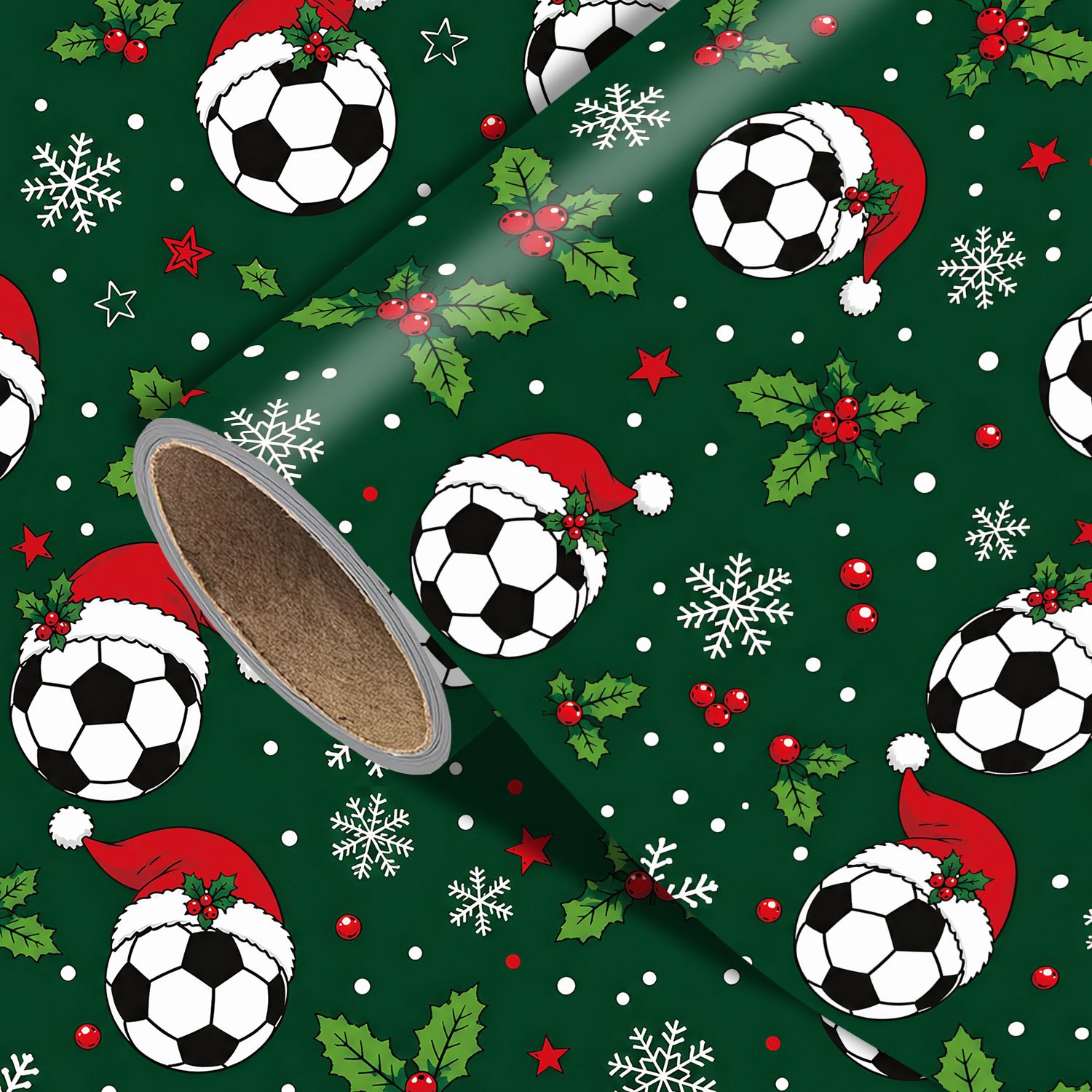 TEMU Rouleau de papier cadeau de Noël football - 17,7 pouces x 118 pouces, papier d'emballage cadeau de fêtes sportives avec de ballons de football