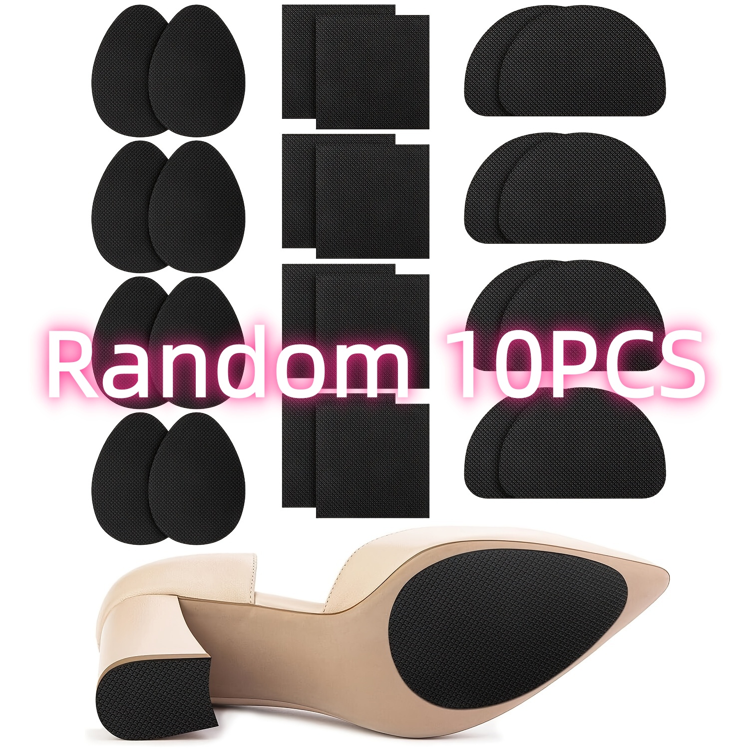 TEMU 10/20 Random Anti-slip Shoe Sole Pads, High Heel Anti-slip Stickers, Self-adhesive Shoe Sole Anti-slip Patches, 3 Styles, Black,ideal For