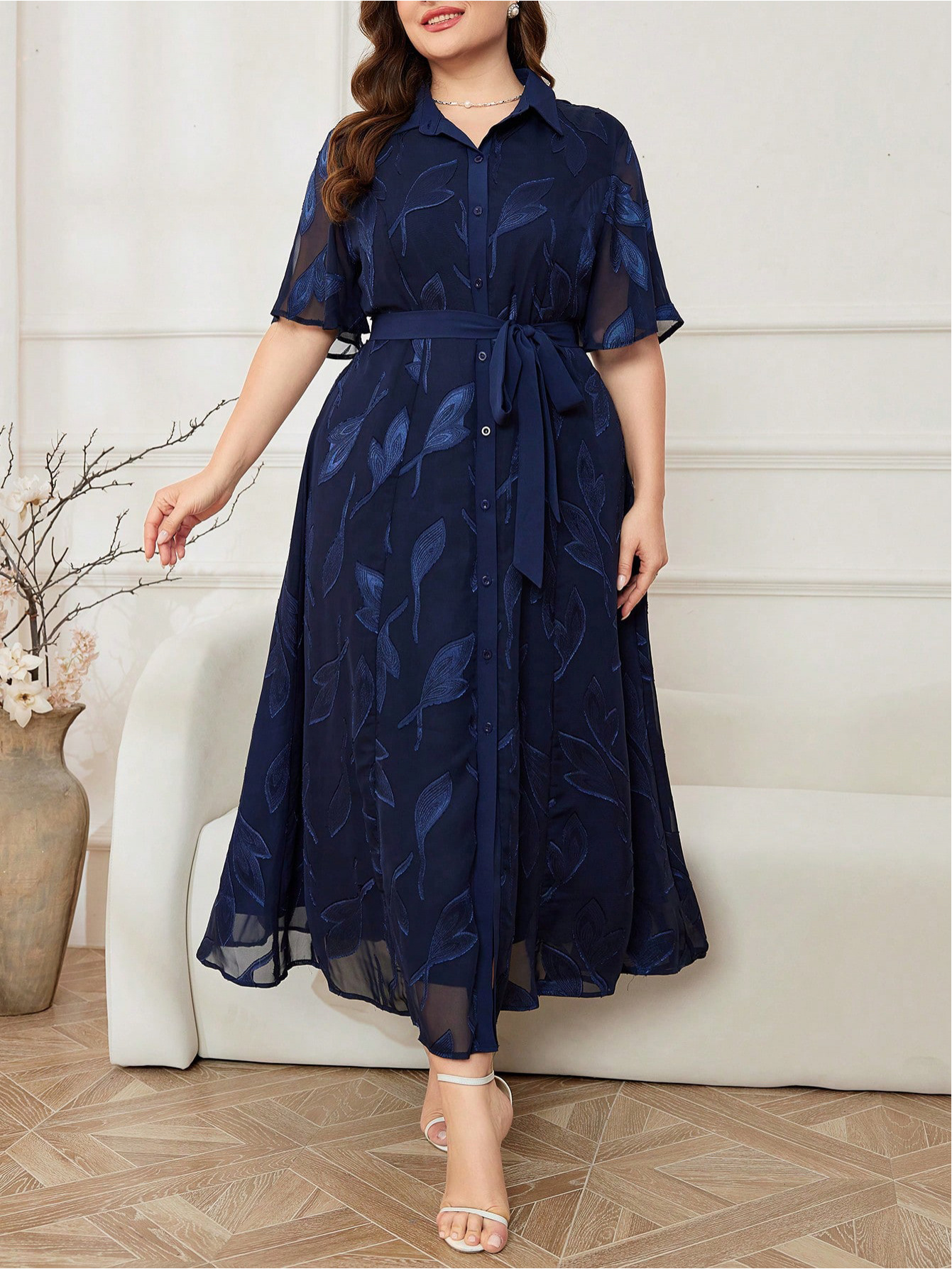 Plus Size - Plus Size - In-Stock Elegant Autumn Dress, New Stylish  Waist-Cinching Fashion *-Length Lace-Up French Dress