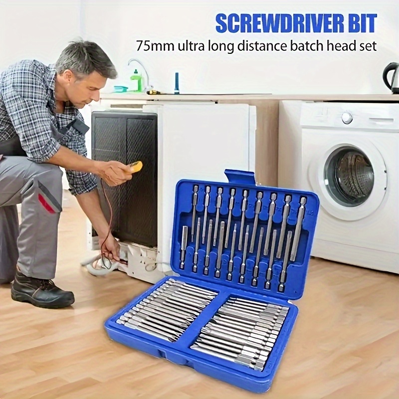 36pcs or 50pcs heavy-duty metal   screwdriver & socket set with 75 -long extension bars, sae/metric socket wrench kit, impact-resistant case for automotive repair,  , construction - no power required, durable & precise tool kit for tight spaces,   hexagonal, u-shaped, and cross-slot screwdrivers, torx/hex key heads, and organized blue plastic case, mechanical maintenance, professionalgrade tools,    , precision engineering, Product details 0