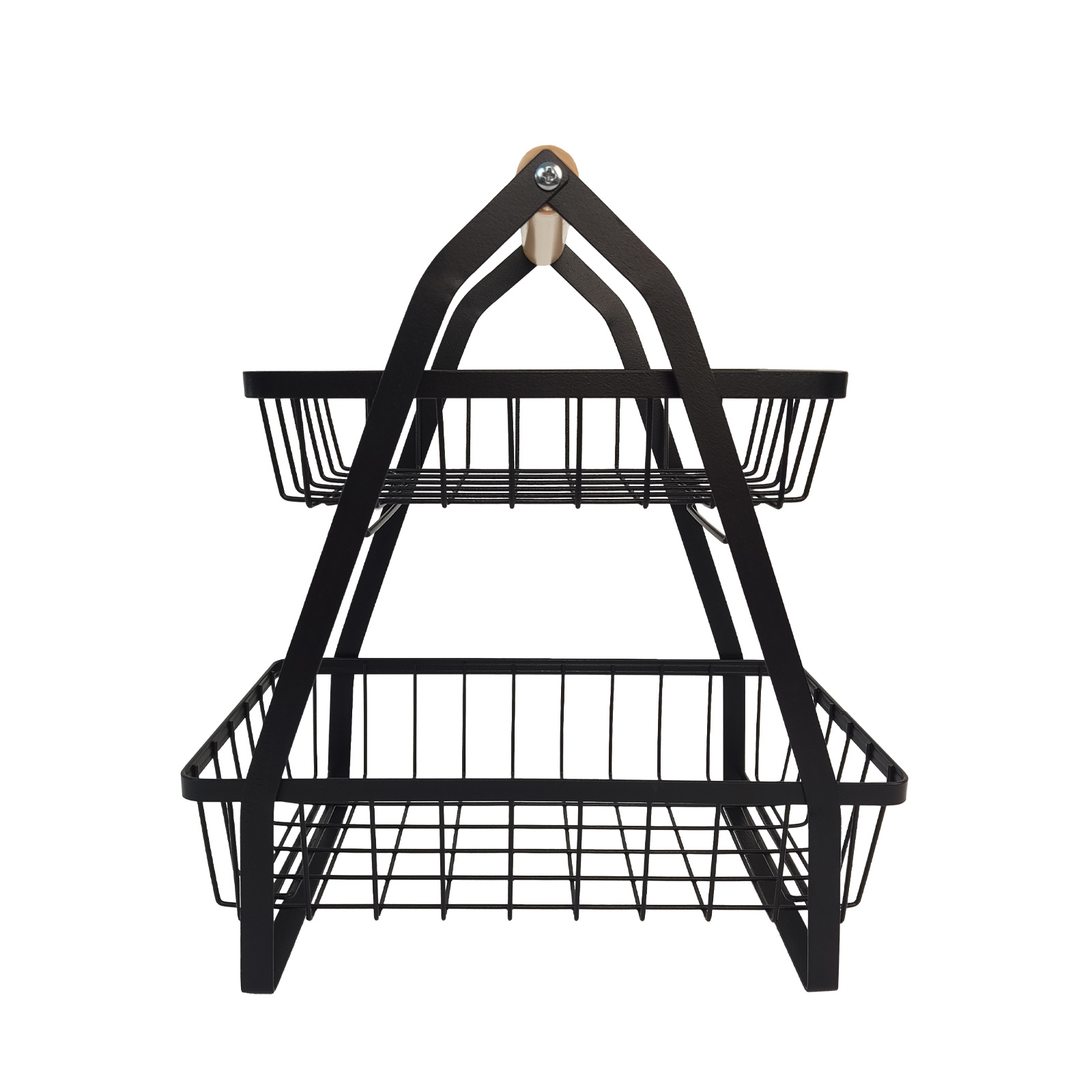 Black Metal 2-tier Fruit Bowl With Handle - Detachable, Spacious Kitchen Storage For Snacks, Fruits & Vegetables