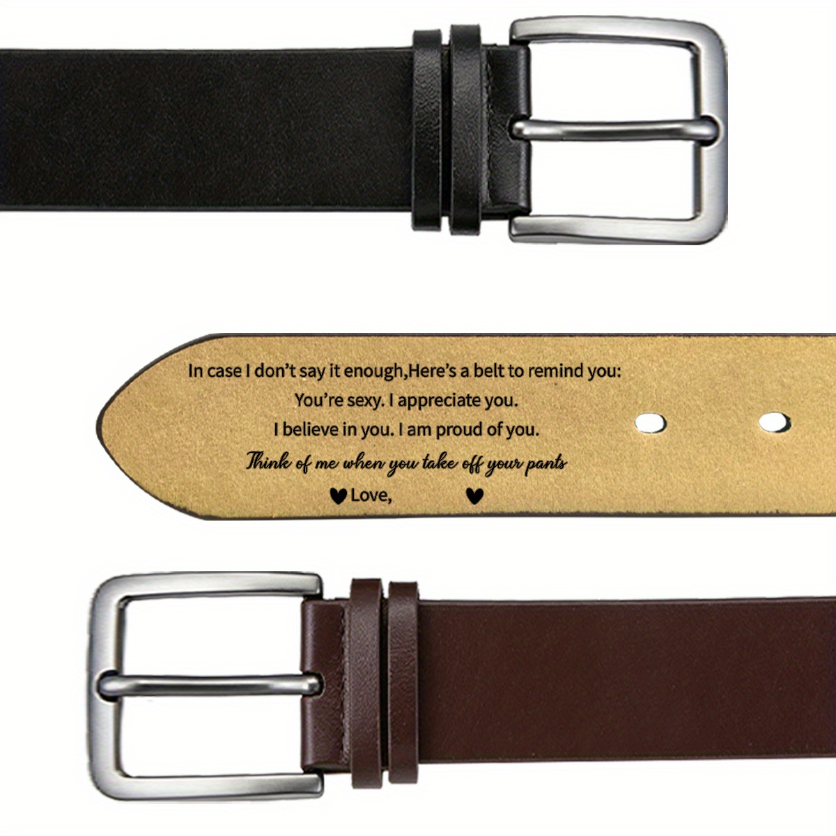 TEMU Personalized Men's Faux Leather Belt Custom Engraved Hidden Belt Dress Belt Unique Anniversary Birthday Father's Day Gift For Husband Boyfriend