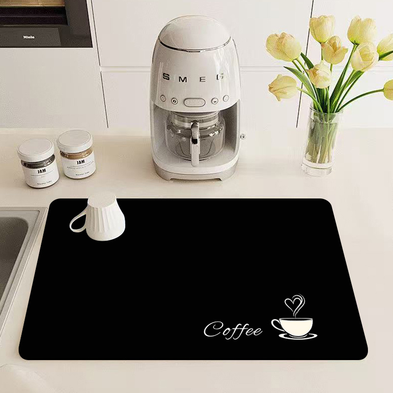 TEMU 1 tapis de séchage pour ustensiles, tapis d'évacuation thème de qualité supérieure, tapis pour machine à café, accessoire de table de cuisine,