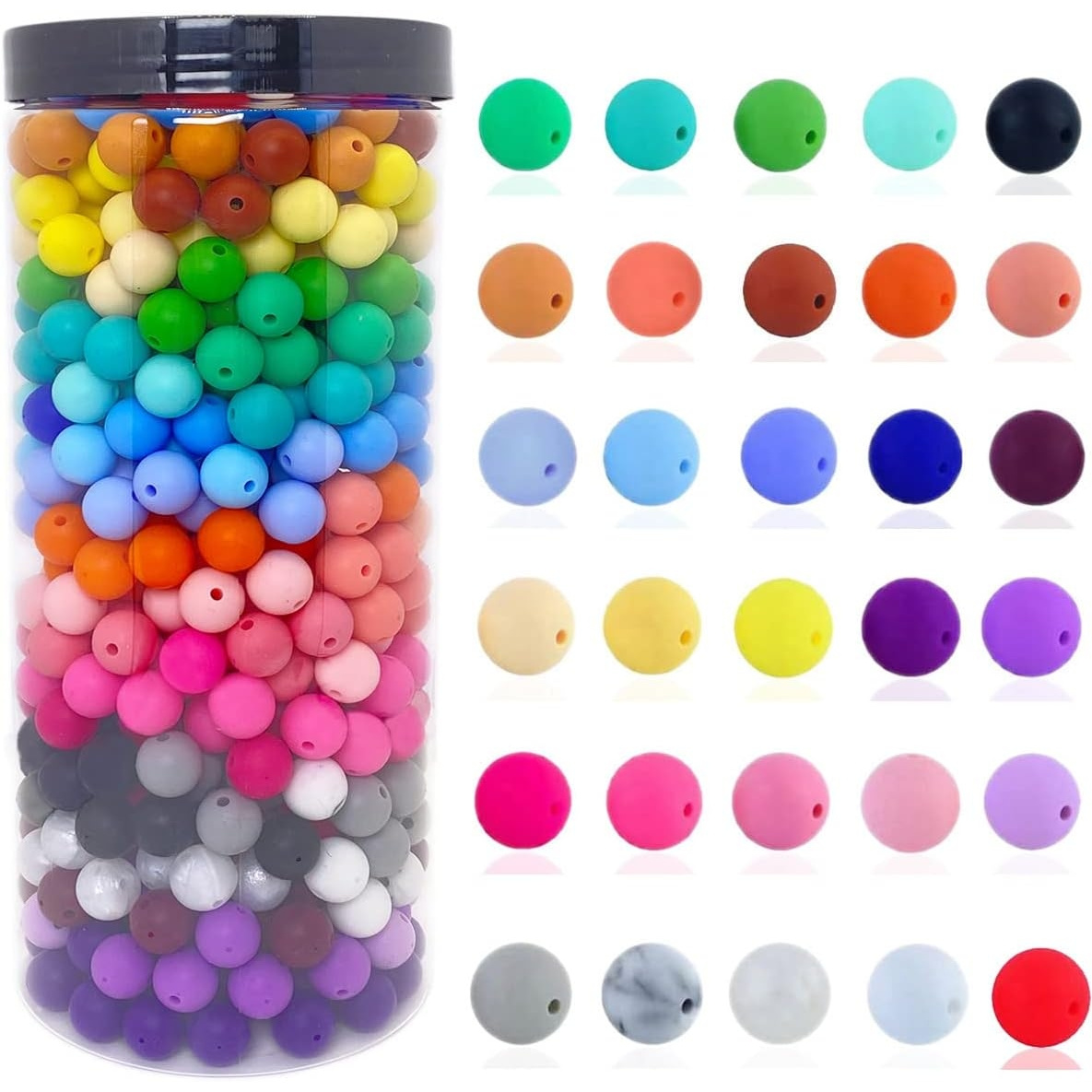 TEMU 600pcs Silicone Beads, 15mm Round Silicone Beads Bulk For Keychain Making Kit 30 Colors Rubber Beads Silicone Beads Loose Beads For Necklace