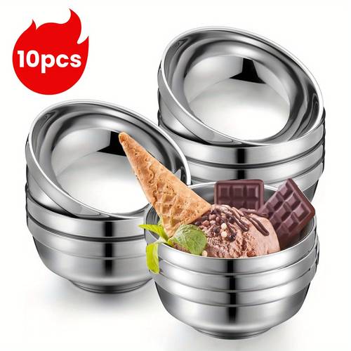10pcs set 5 12 inch stainless steel double walled insulated bowls set ice cream metal mixing nesting bowls stainless steel bowls for serving soup rice ceream anti suitable for restaurants kitchens party