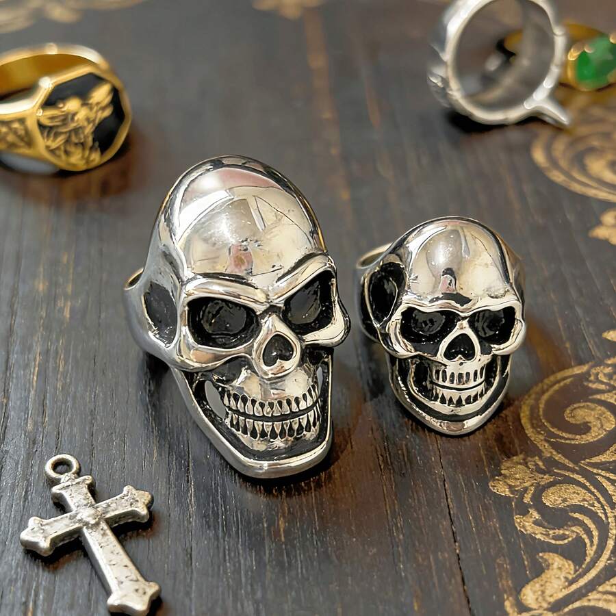 Vintage Gothic Skull Stainless Steel Ring, Halloween Style