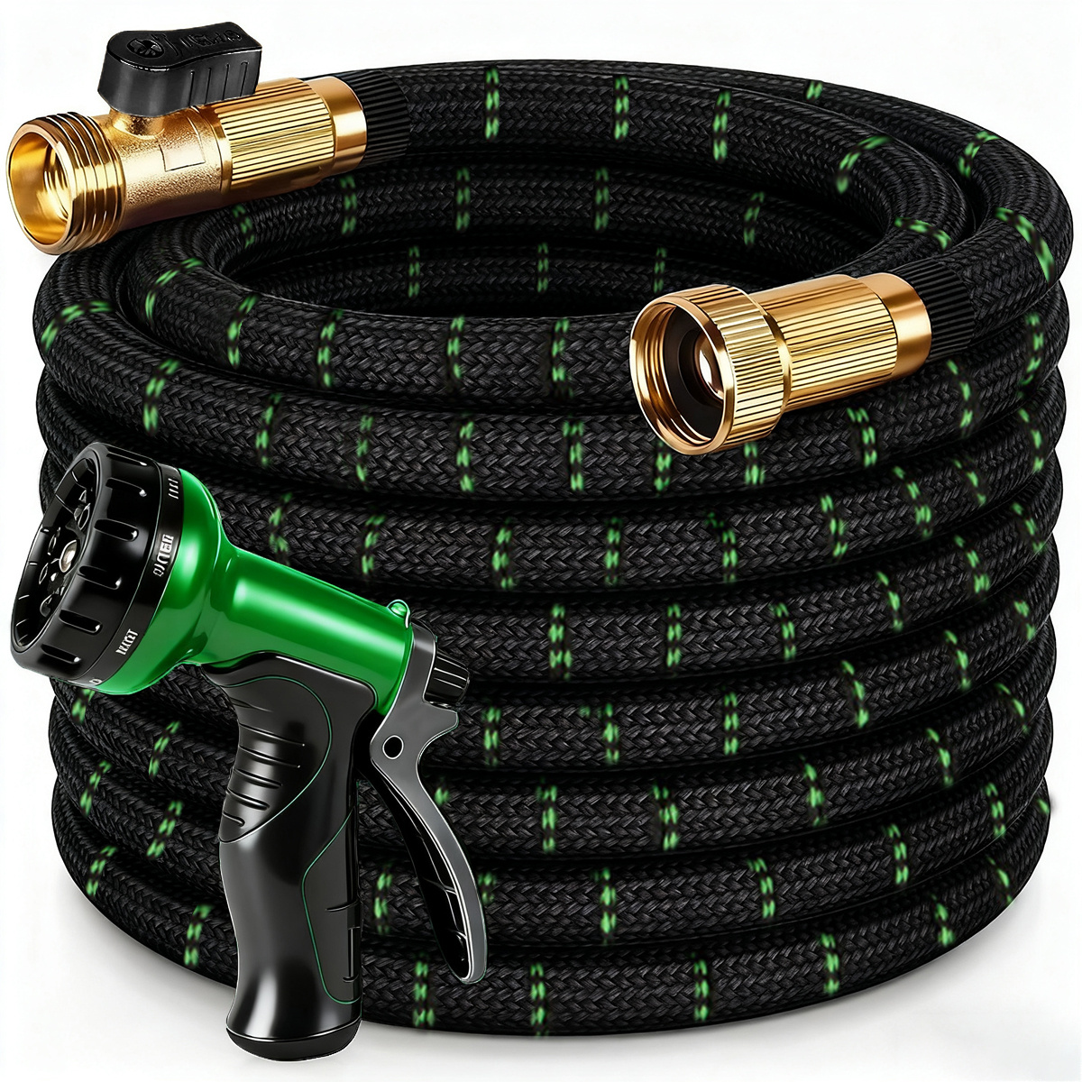 TEMU Set tubo flessibile per acqua portatile per impieghi gravosi da 50/75/100 piedi con ugello multipressione e connettore in PVC - Non espandibile,