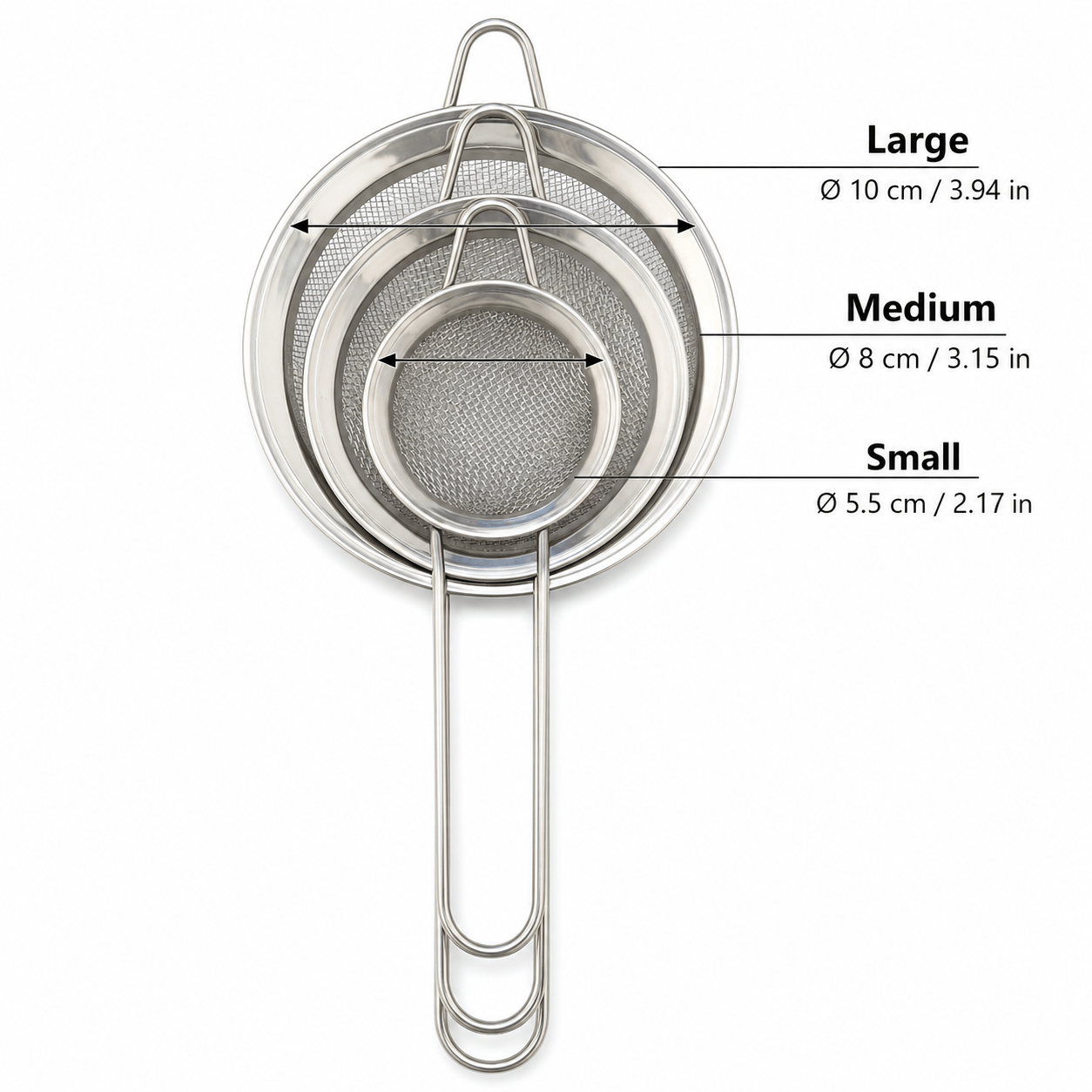 TEMU 3pcs Set Of Stainless Steel Fine Mesh Strainers, Sturdy Long-handled Flour Sieve, Filter, Baking Special Filter Spoon