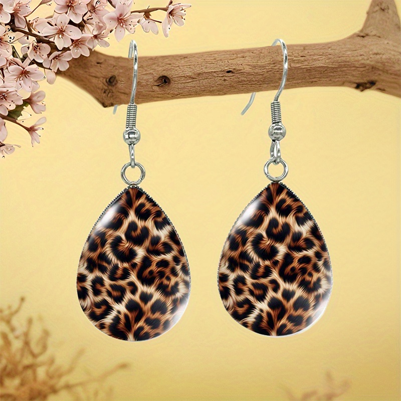 E-shop Leopardenmuster Kunstillustration Modische Wassertropfen Ohrringe Glas Schmuck Geschenk
