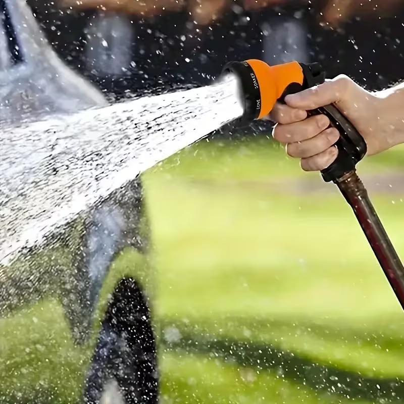 Pistola de agua de jardín de alta presión de 1 pieza con boquilla ajustable, multiusos para riego de jardinería, lavado de coches y limpieza de patio. Diseño duradero y ligero, agarre ergonómico antideslizante naranja y , conexión roscada universal para fácil instalación. Adecuada para diversos