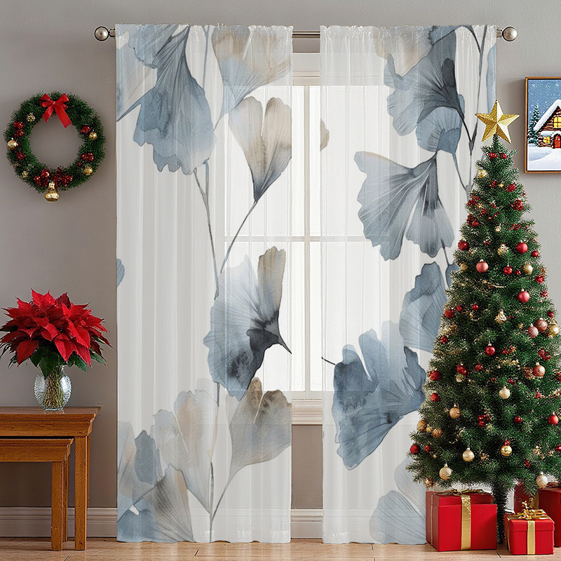 TEMU 2pcs Rideau d'ombrage Feuille de Ginkgo Élégance, Convient pour la Décoration de Chambre et de Salon, Motif Élégant, Lavable en Machine, Rideau