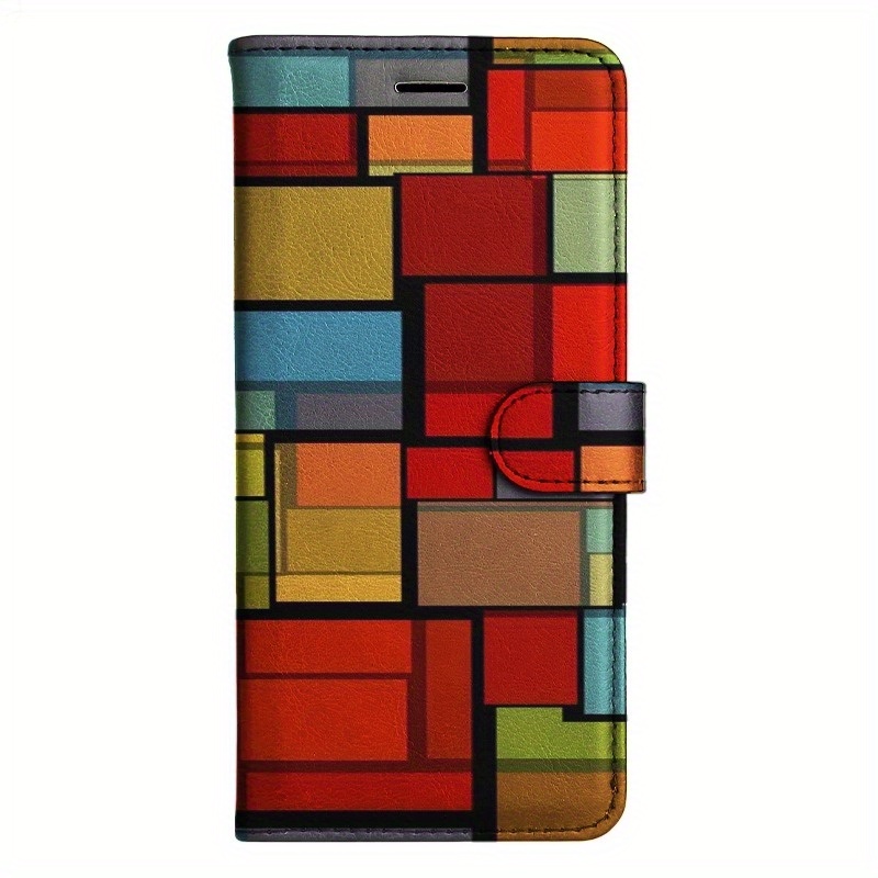 TEMU Phone Case: Block Magnetic Flip Wallet Case With D Holder Stand For Iphone 5/6/6s/7/8/x/xs/xr/se2 2020/se3 2022/11/12/13/ Plus Pro Max
