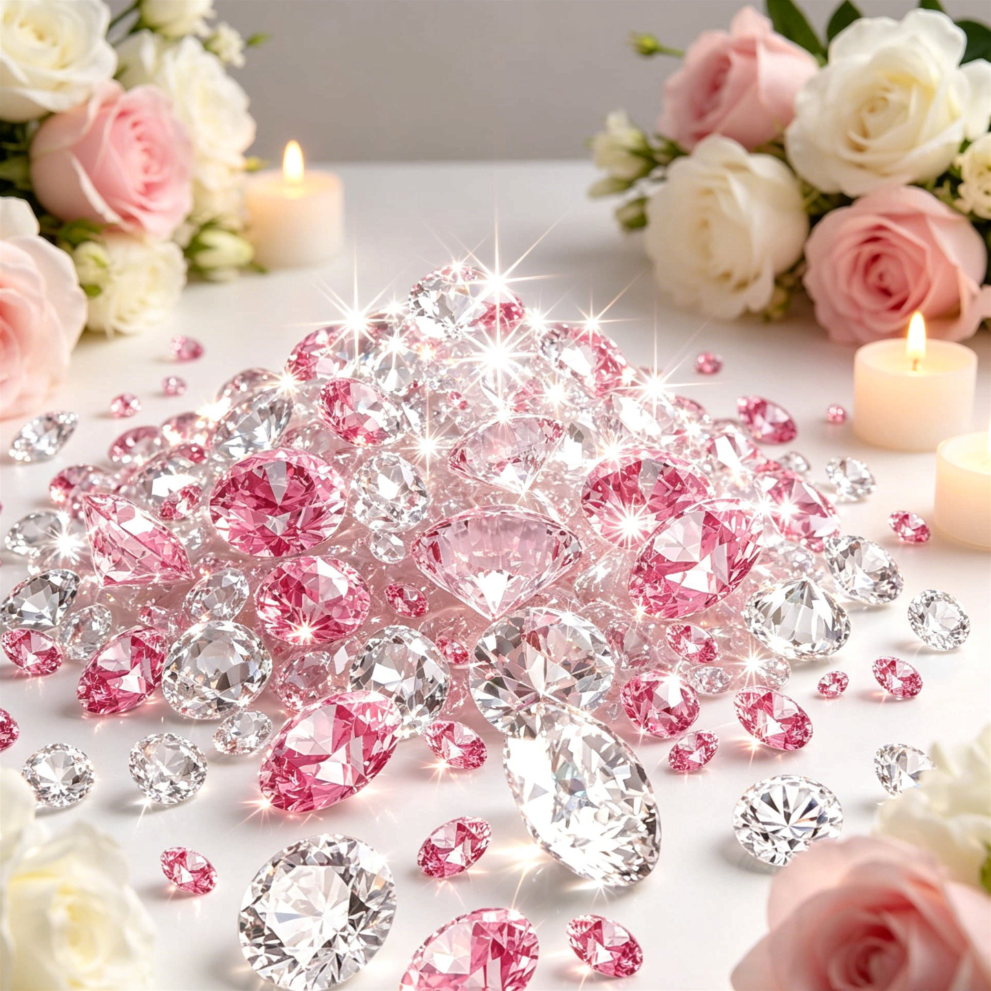 TEMU 723 pezzi, Diamanti di cristalli artificiali rosa e trasparenti, Riempitivi per vasi, Diamanti acrilici , Artigianato, Decorazioni per la casa,