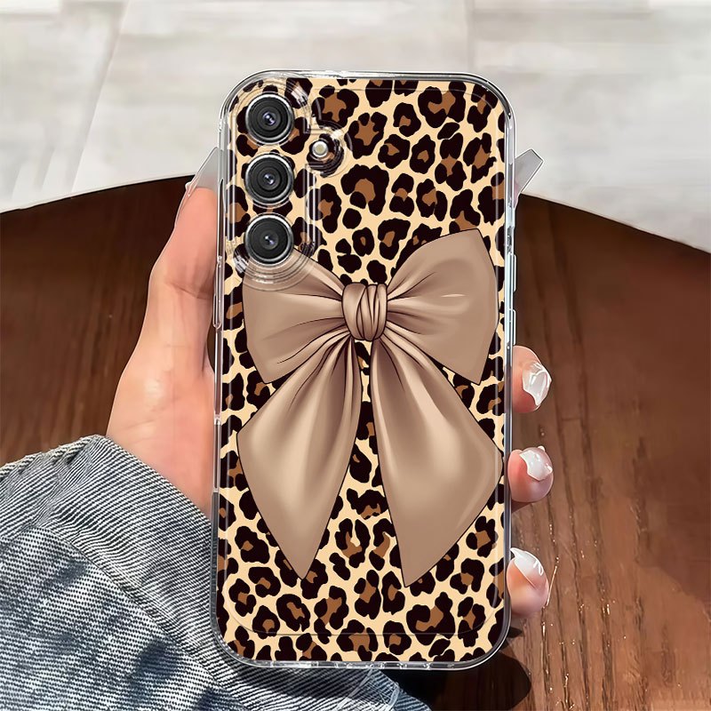TEMU Phone Case: Leopard Print Bow Phone Case, Suitable For Galaxy A02 A03s A04 A05s A06 A13 A14 A15 A16 5g A21s A22 A23 A24 A25 A32 A34 A35 A50 A52