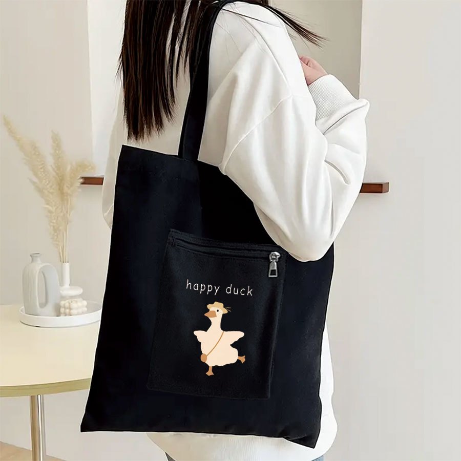 E-shop Tragetasche mit fröhlichem Entenmuster, Schultertasche mit großem Fassungsvermögen, lässige Handtasche für Pendeln, Schule, Einkaufen,