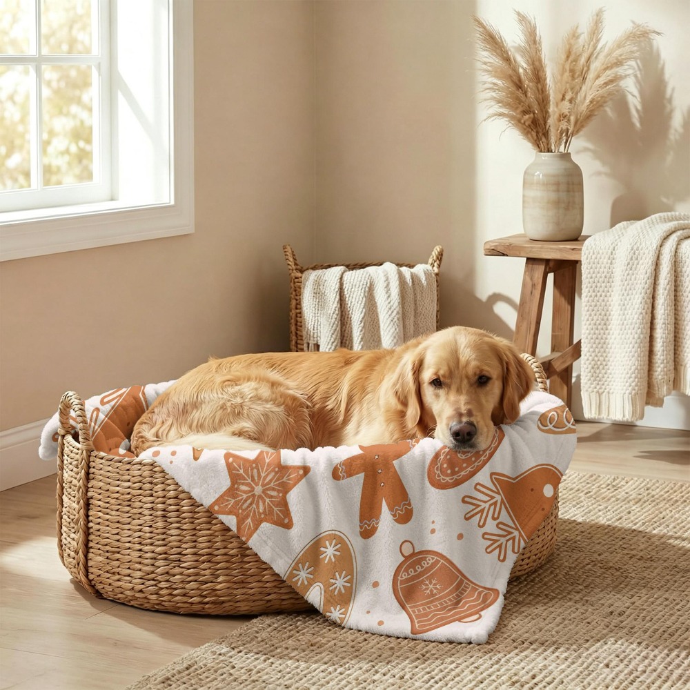 item picture 1pc pet cover blanket 2d flat print autumn winter warm gingerbread for man print pet blanket universal cover blanket for cats and dogs autumn winter warm dog blanket suitable for dogs cats puppies and kittens 2d flat