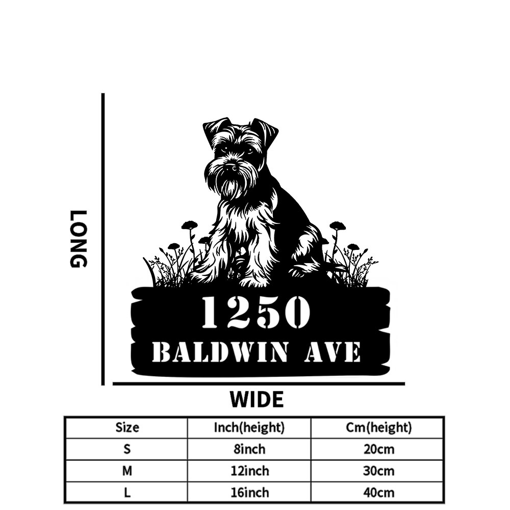 TEMU 1pc Schnauzer Dog Metal Address Sign Decor Personalized Outdoor Wall Number Plaque Unique Gift For Dog Lovers Durable Waterproof