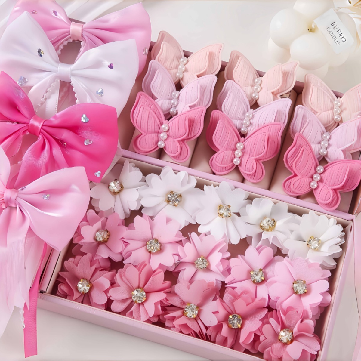 533pcs Pink Butterfly Bow Hair Clip Value Set