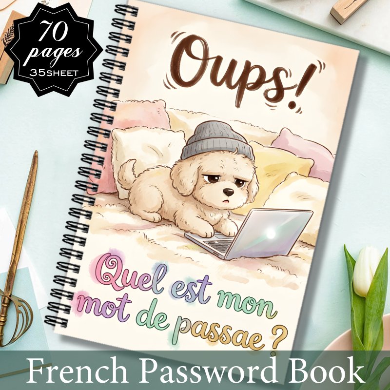 TEMU 1pc Cahier de de passe français, livre de de passe et organisateur de de passe sécurisé avec un joli chiot oubliant du de passe