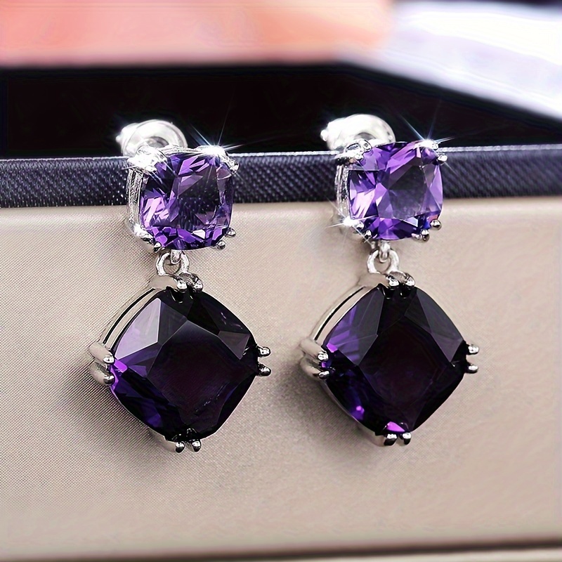 E-shop Elegante, quadratische Ohrringe im Vintage-Stil mit lila Zirkonia, für Damen, die zu Banketten, Partys oder für den täglichen Gebrauch