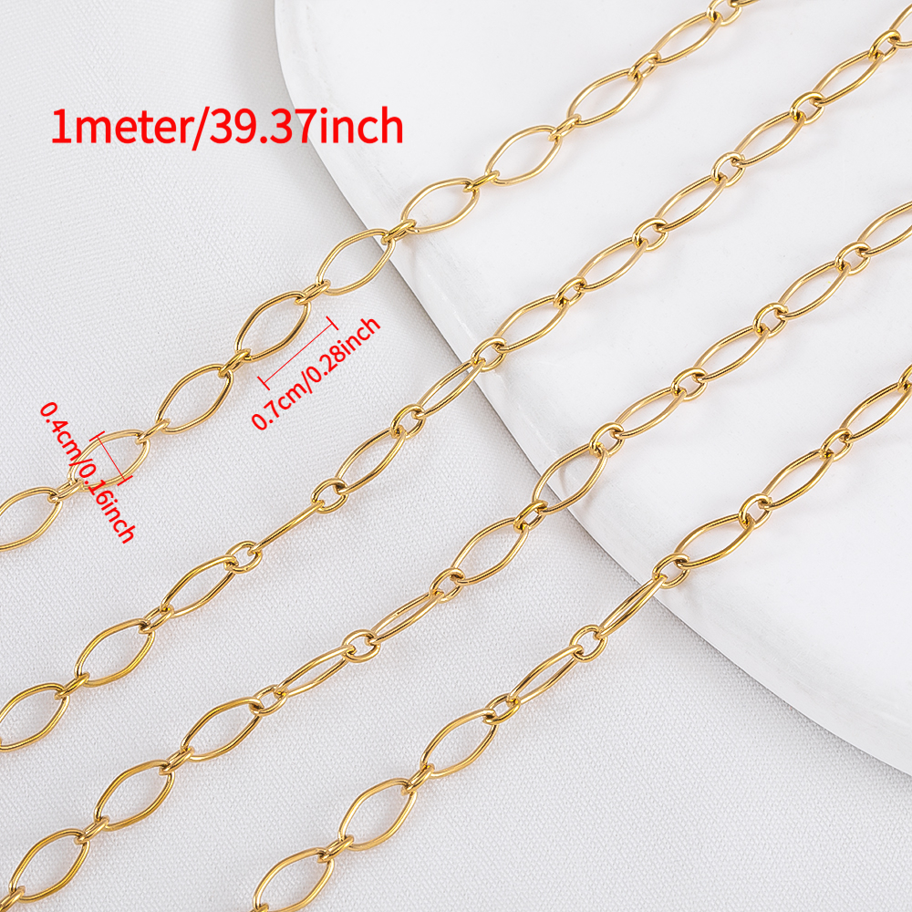 TEMU 1 Meter 304 Stainless Steel Geometric Turned Oval Chain Handmade Chain Necklace Bracelet Clothing Loose Chain Jewelry Additions