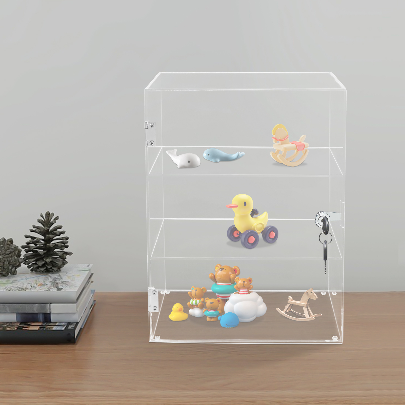 TEMU Oukaning Display Case, Exhibition Cabinet, Three-level Acrylic Showcase With Lock And Key, Transparent Countertop Display Unit With Shelves For