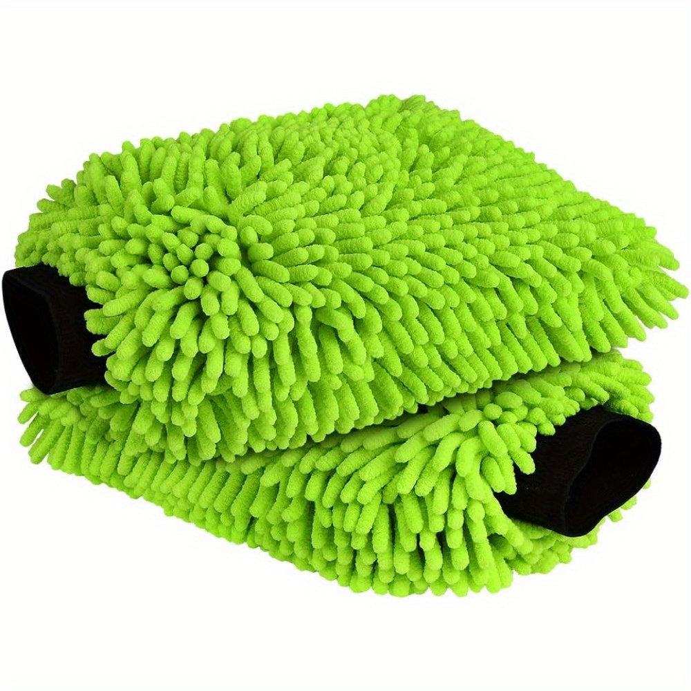 TEMU 2pcs Fiber Car Wash Gloves - High-quality Microfiber Cleaning Gloves For Car Wash Brush, Gray/blue/green, Regular Size (7.09" X 11.02"), Durable