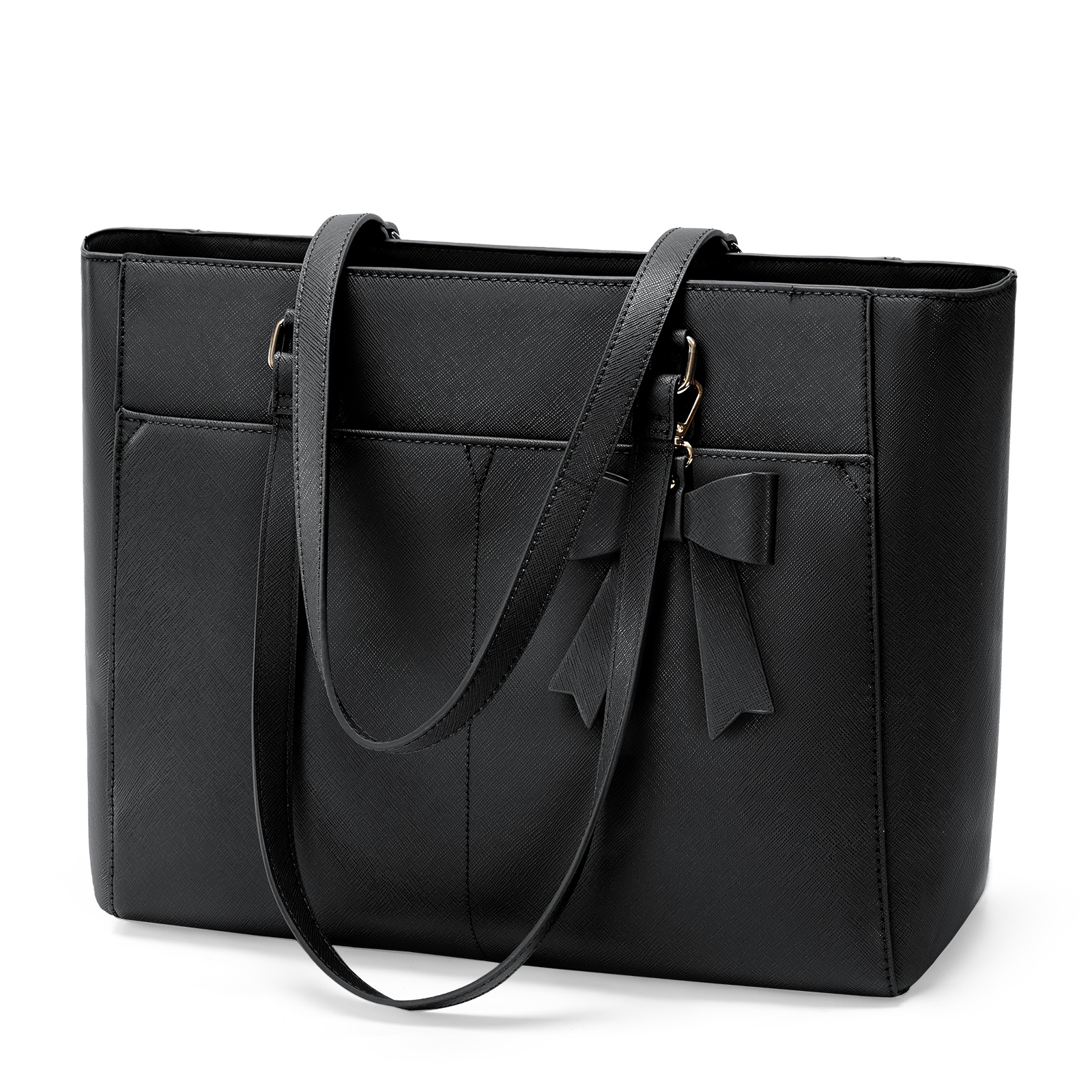 Image of Rainsmore Women's Large 15.6 Inch Laptop Bag, Shopper Bag, Brown Women's Work Bag, Pu Leather Tote Bag, With Zip And Removable Bow, For Travel And Everyday Use