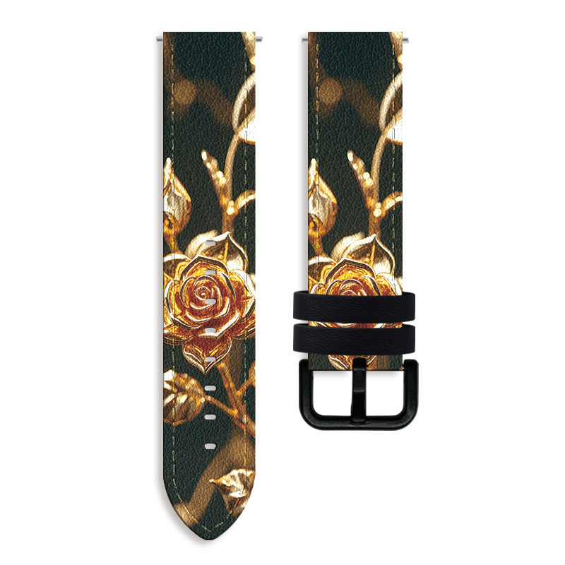 TEMU All Hallows' Day Gifts, 1pc Soft Watch Band 20mm 22mm, Glossy Golden Rose 2d Flat Pattern, Compatible With Galaxy Watch Ultra/8/7, Huawei /6,