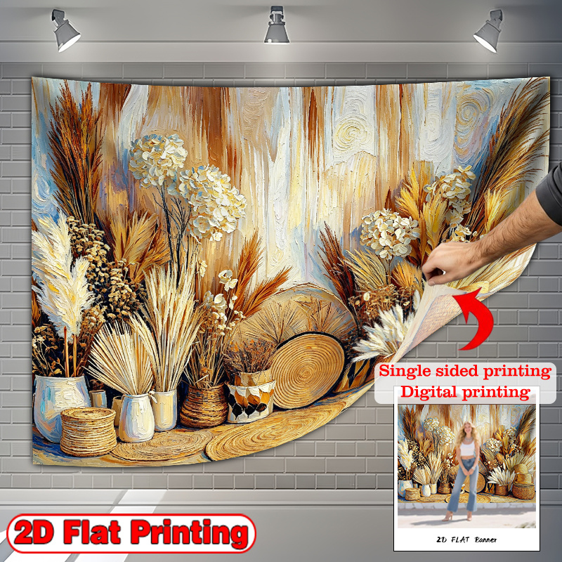 Dried Pampas Grass and Wicker Baskets Banner Backdrop for Events